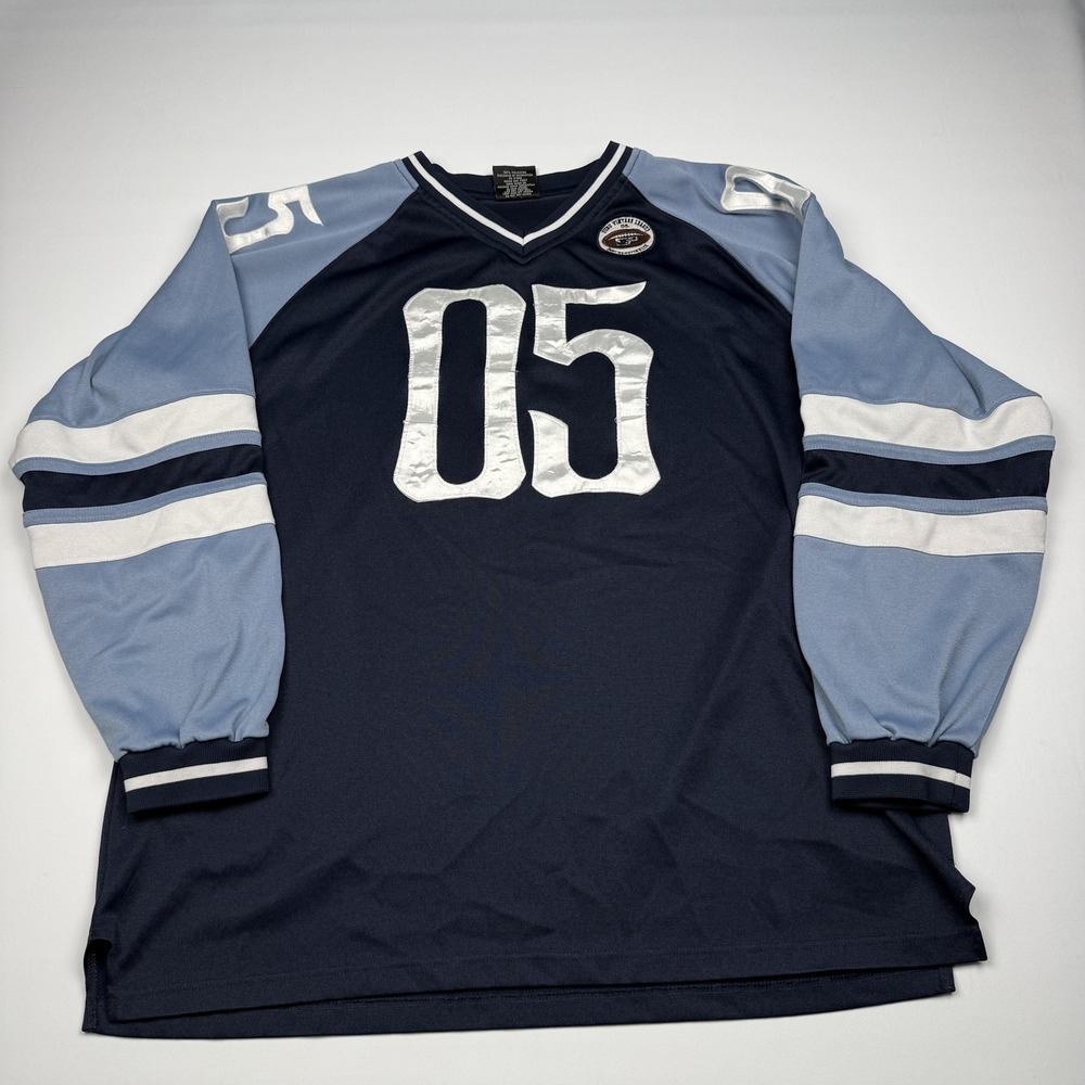 FUBU Shirt Mens XL Blue Long Sleeve 05 Football Jersey Graphic Raglan Top
